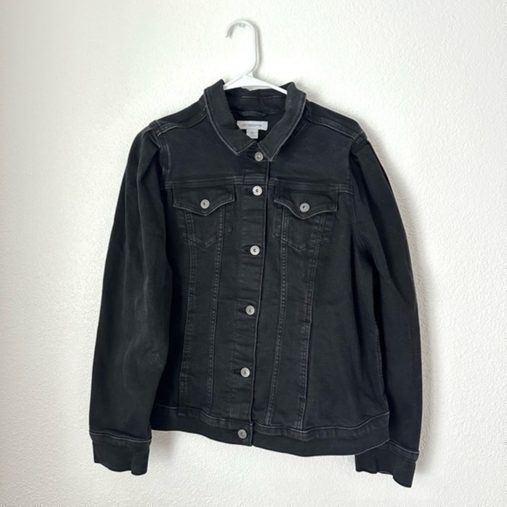 Liz Claiborne Denim Jacket Women’s Size 0X Black Collared Button Front